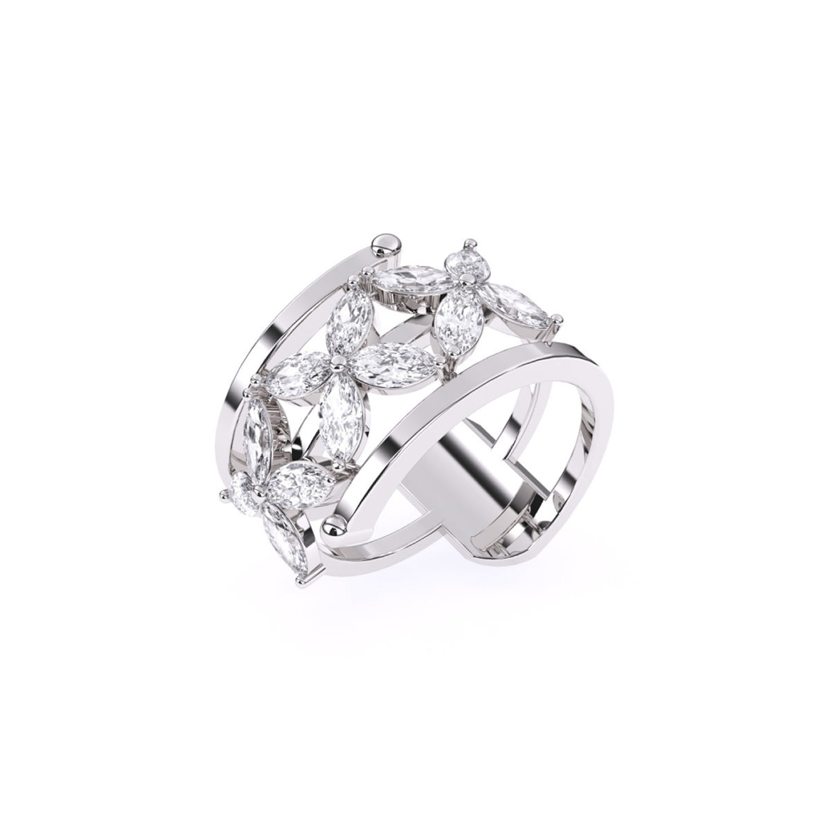 Vintage Style Marquise Diamond Flower Ring